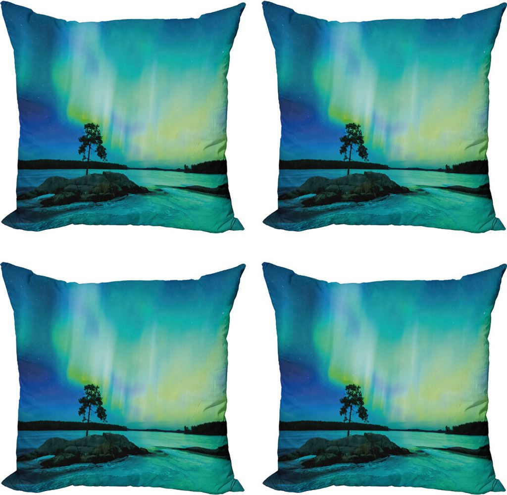 ABAKUHAUS Nordlicht Kissenbezug Set (4 Stück), Rocky Stone River, Moderner Doppelseitiger Digitaldruck, 50 cm x 50 cm, Teal Blue Lime Grün