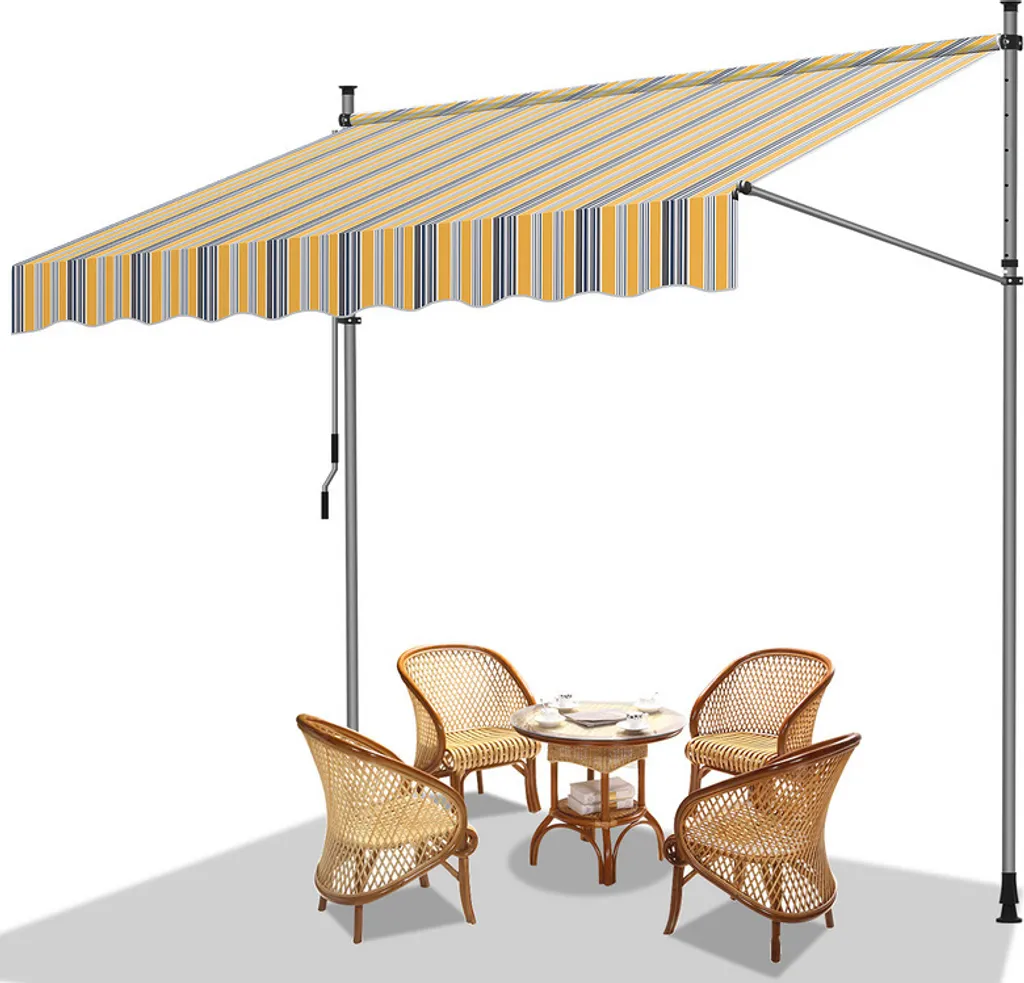Tenda da sole Jopassy Tenda da sole con morsetti Tenda da sole per balcone regolabile in altezza Tenda da sole senza forature per terrazza Balcone 250 cm Giallo Blu