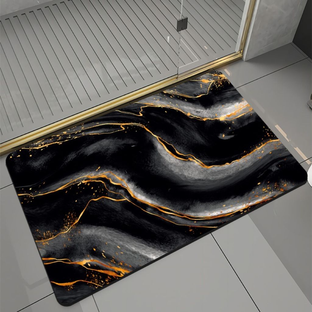 Badematte rutschfest saugfähig Badvorleger Badezimmerteppich Schwarz-003 60x90