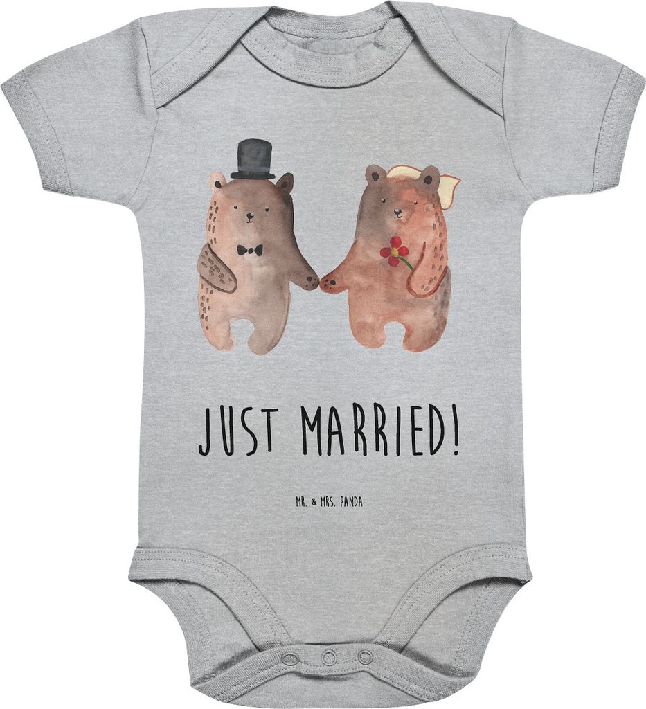 Mr. & Mrs. Panda Babybody Bär Heirat 1. - 3. Monat - Heather Grey - Geschenk, Einteiler, Strampler, baumwoll, Baby, babykleidung body, Teddy