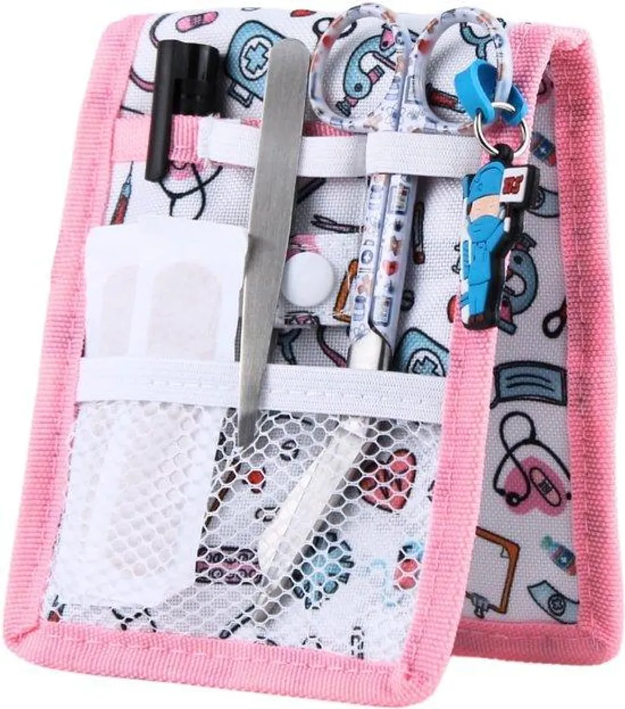 Trousse infirmière compacte blanche et rose avec poches de protection