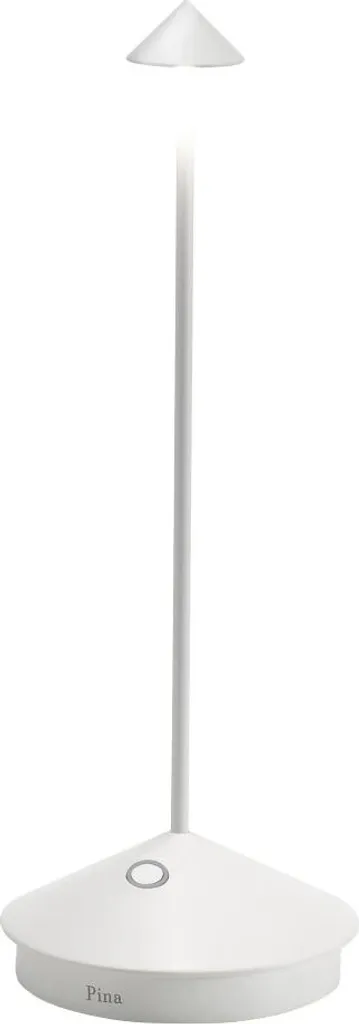 Lampada a led da tavolo Pina Pro Bianca ricaricabile e dimmerabile senza fili Zafferano CCT 2200-2700-3000K IP54 Batteria da 12h