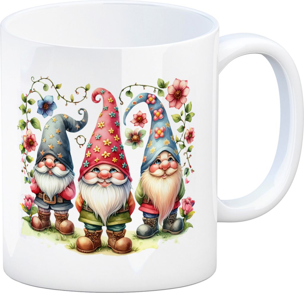 Gartenzwerge mit Blumen Kaffeebecher