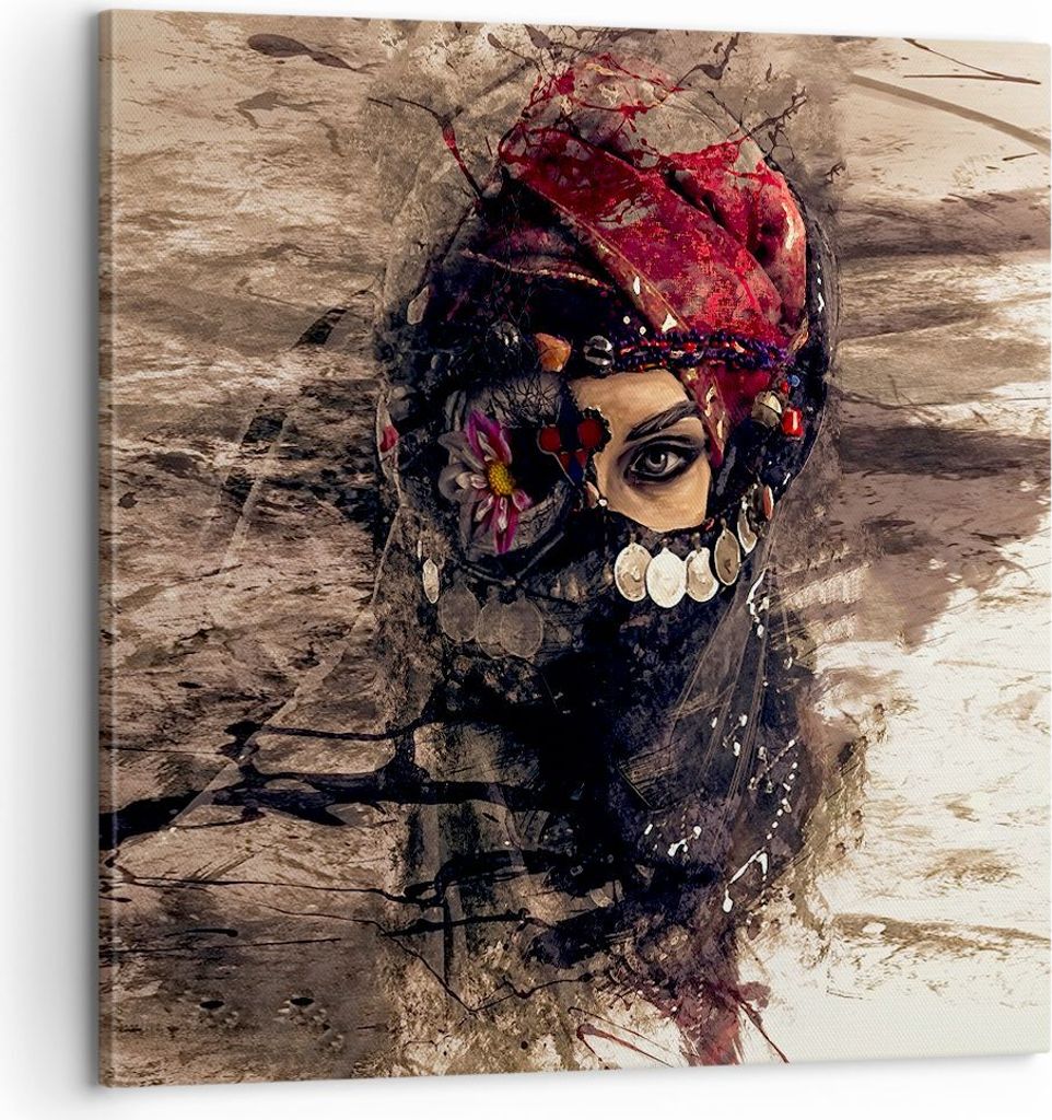 Bild auf Leinwand - Leinwandbild - Frau Folklore - 60x60cm - Wand Bild - Wanddeko - Wandbilder - Leinwanddruck - Bilder - Kunstdruck - Wanddekorati...