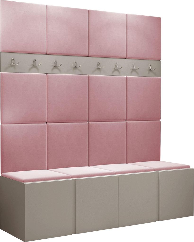 MIRJAN24 Garderoben-Set Orion V, Garderobe mit Sitzbank mit 16 x Wandpanel 42x42 (Farbe: Cashmere, Manila 09)