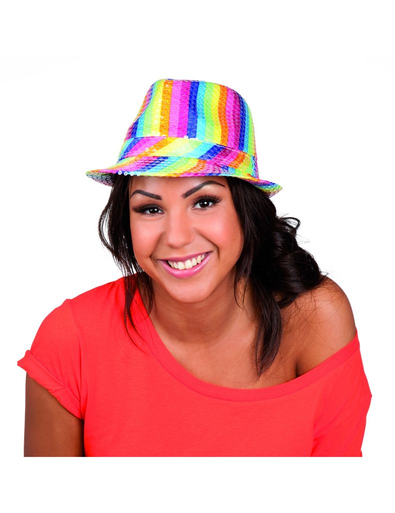 Pailletten-Hut Regenbogen-Damenhut bunt Produktbild 