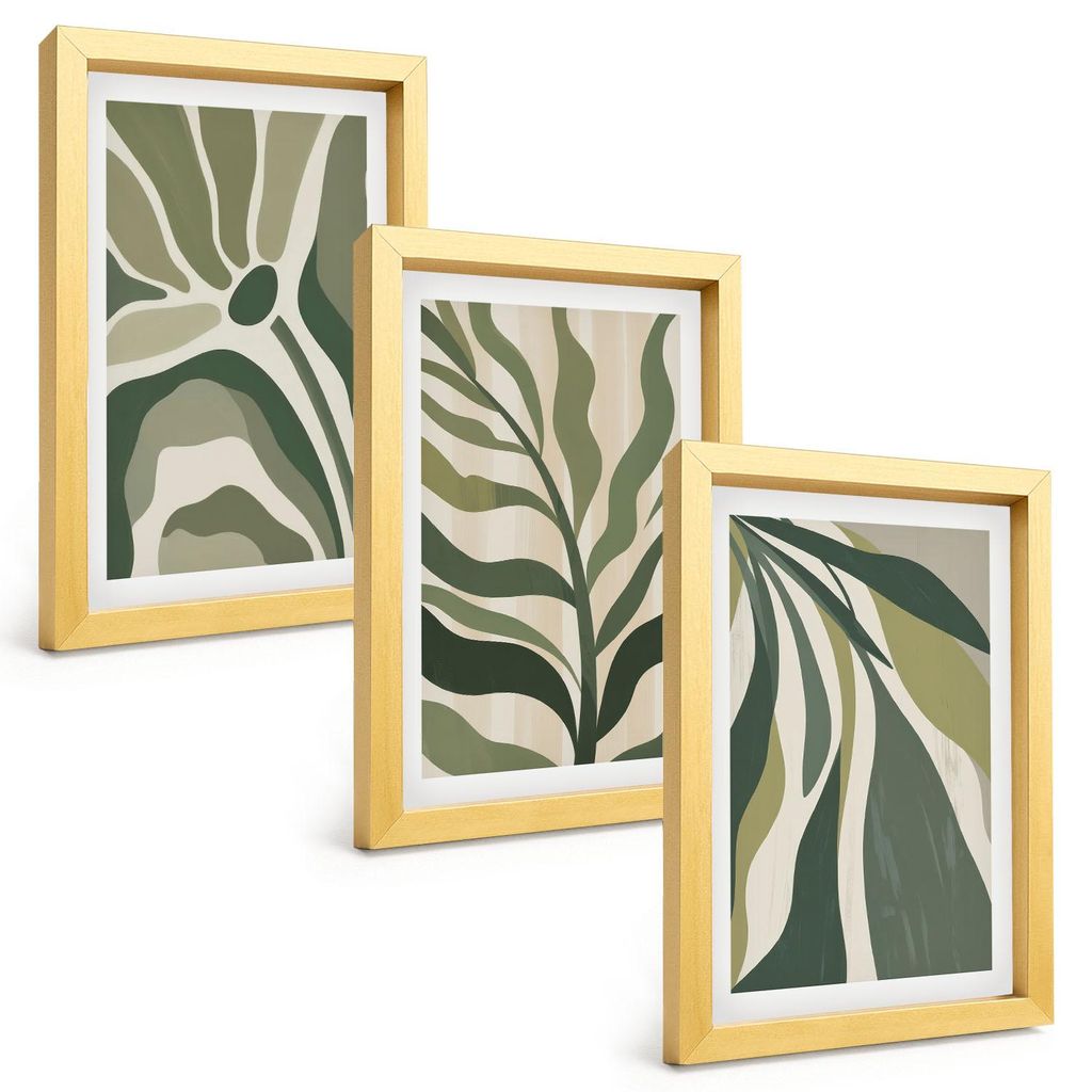 Bilder Set 3-teilig im Goldrahmen Rahmen – Wandbilder 3 Stück – gerahmte Poster für Wohnzimmer, Schlafzimmer und Flur – 20x30 cm – Illust...
