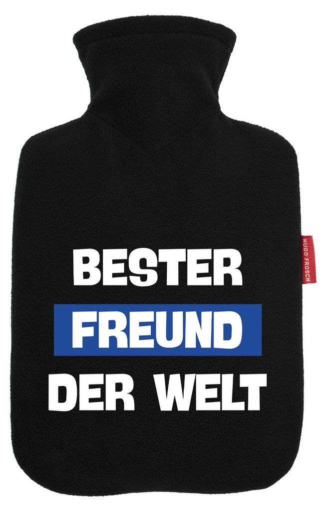 Huuraa Wärmflasche Bester Freund der Welt 1,8 Liter Black Classic Veloursbezug Bettflasche Geschenkidee