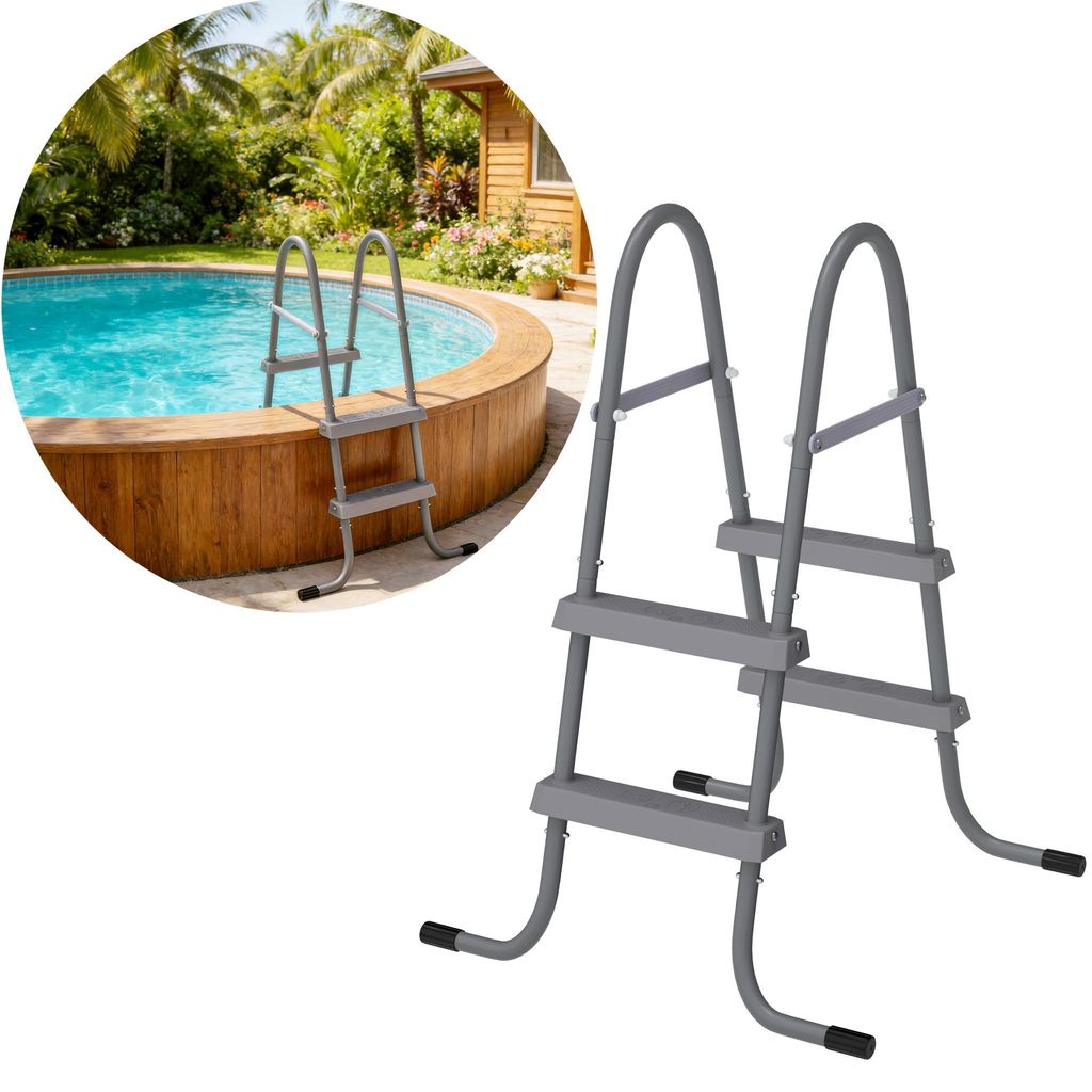 TRMLBE Poolleiter Gartenpool Leiter 2 Stufen, Pulverbeschichtet Eisen, Rutschfest & Stabil, Einfache Montage, für Poolh?he