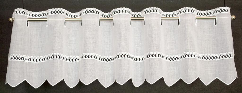 Gardinen Kranzusch Scheibengardine Lochstickerei 16,5x189 cm H/B Weiß Bistrogardine Vorhang Küche 1er Pack