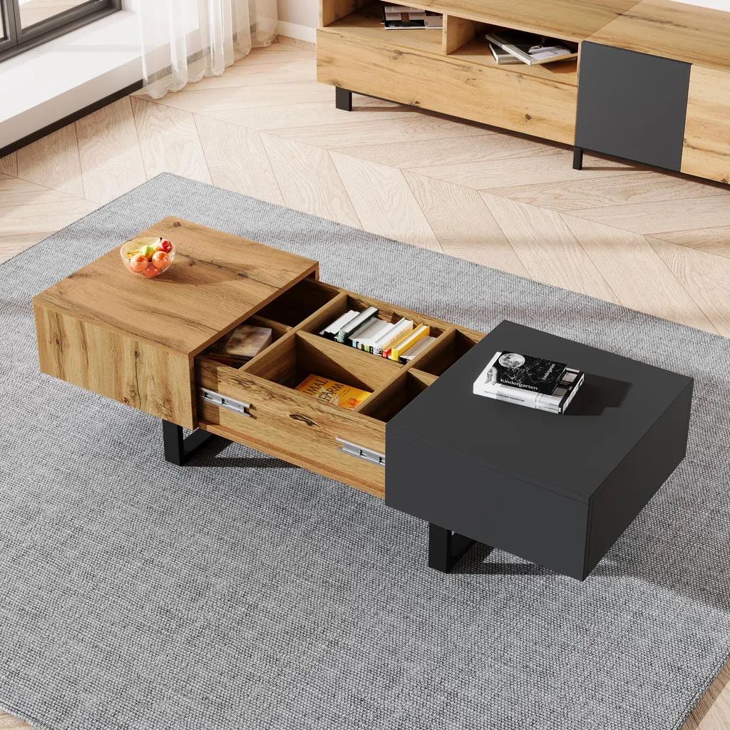 Table Basse Moderne en MDF avec Compartiment Caché Coulissant 155x55cm - 5
