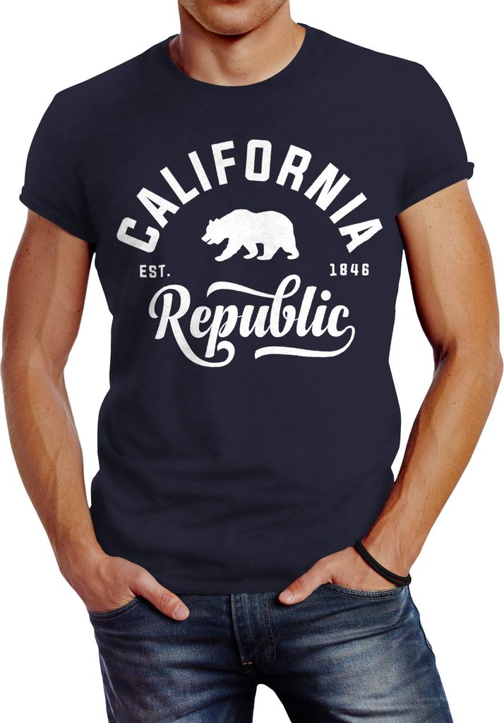 Stylishes Herren T-Shirt California Republic Slim Fit Neverless navy XL