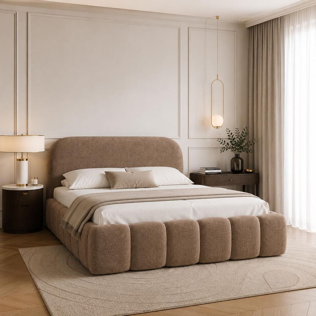 Polsterbett BELLURE mit Bettkasten, Bett 120x200, Doppelbett mit Stauraum und Lattenrost, Boxspringbett-Optik, ohne Matratze, Schlafzimmer - Braun