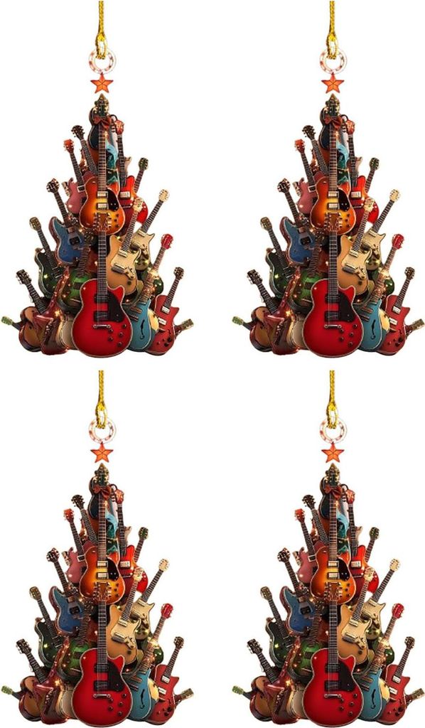 Gitarren-Weihnachtsbaumschmuck, 2D-Acryl, „Rockin' Around The Guitar“-Ornament, Musikinstrument-Hängedekoration für Gitarrenspieler und Musik...