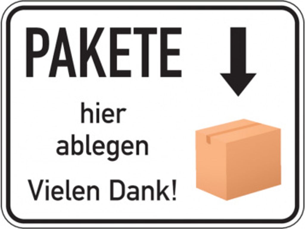 Dreifke Hinweisschild, Pakete hier ablegen, 150 x 200 mm, Aluverbund 1 Stk.