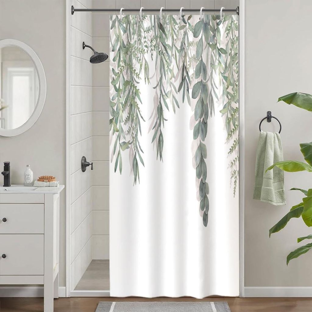 Grüner Duschvorhang, schmaler Duschvorhang 90 x 180 cm, schimmelresistent, Eukalyptus- und Salbeigrün, kleiner Duschvorhang, wasserdichtes Polyes...