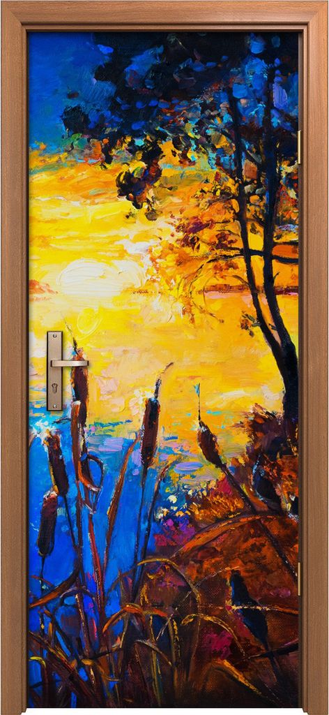 Türposter 80x200 cm Türaufkleber Türtapete Türfolie Klebefolie kunst Wasser Baum Gras bunte Abstrakte