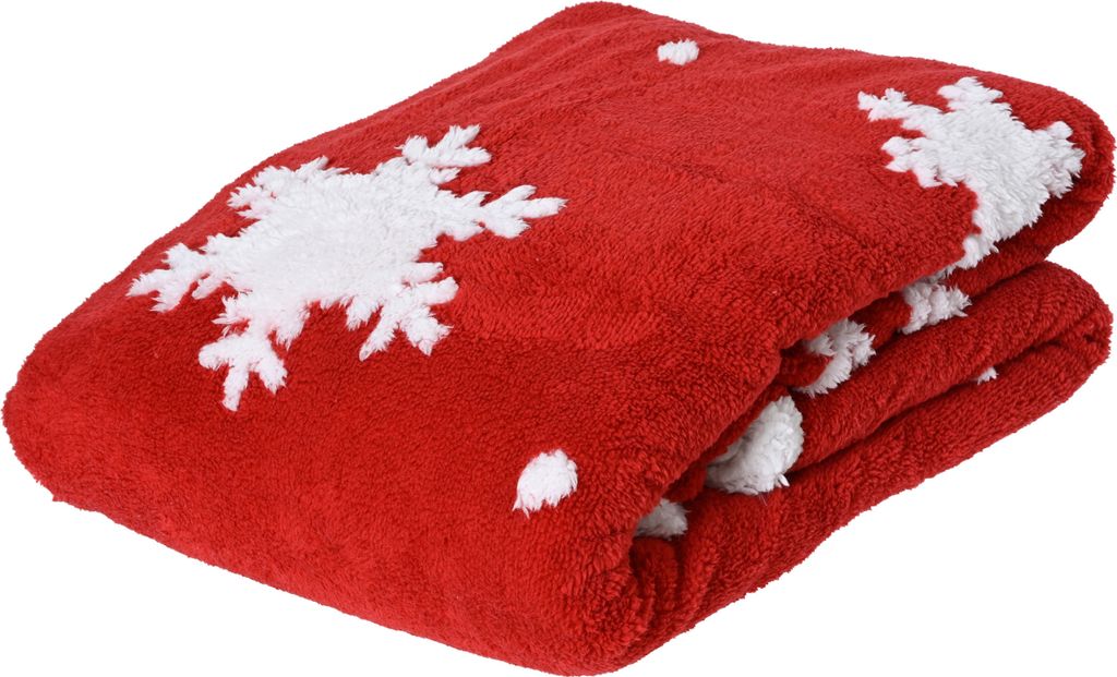Kuscheldecke Fleecedecke 130x170cm mit Schneeflocken Motiv 1 Stück Rot