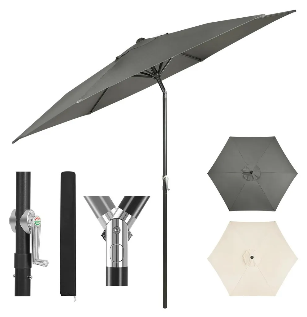 Parasol réglable 3m gris foncé anti-UV et imperméable avec manivelle