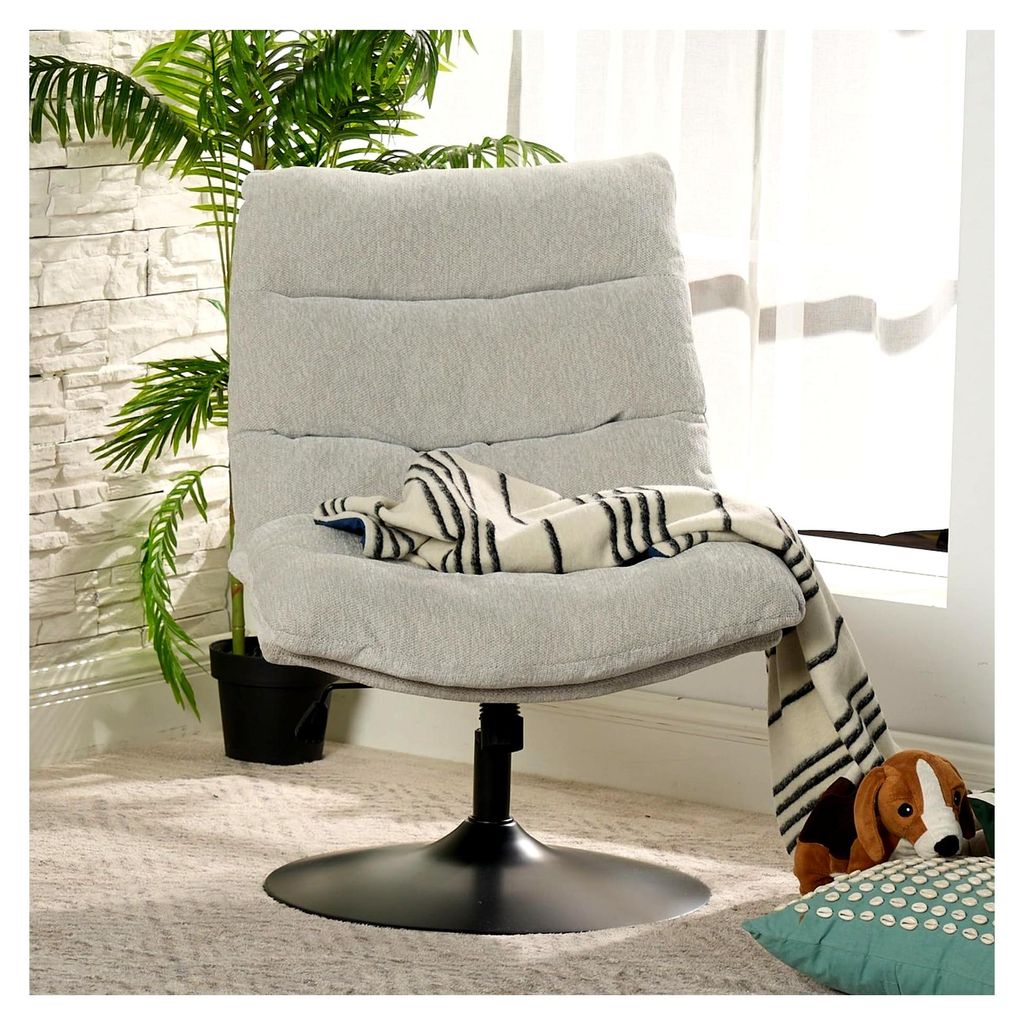 Lounge Sessel mit höhenverstellbarer Wippfunktion, Relaxsessel 360° drehbar, Polsterstuhl für Wohnzimmer, Chenille-Stoff, Grau