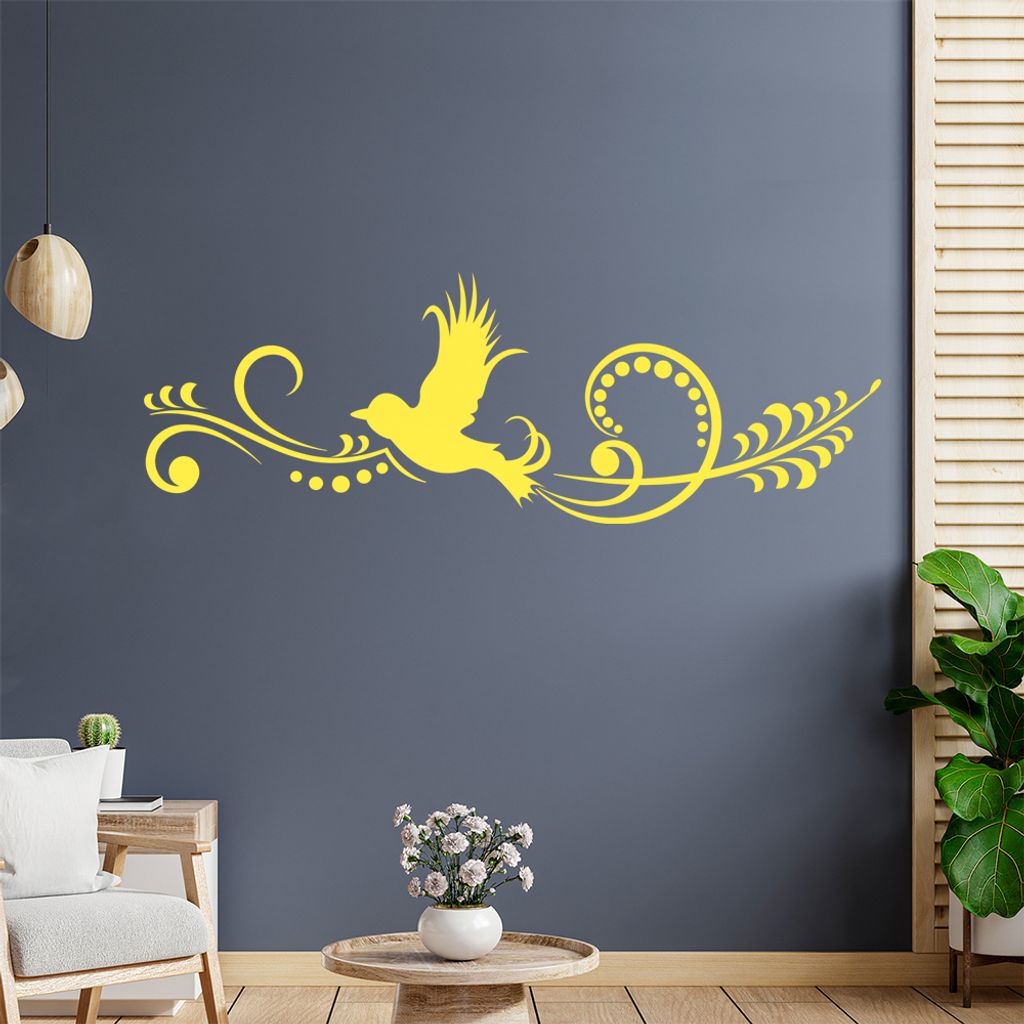 Schöner Vogel - Blüte - Punkte Wandtattoo in 6 Größen - Wandaufkleber Wall Sticker - Dekoration, Küche, Wohnzimmer, Schlafzimmer, Badezimmer