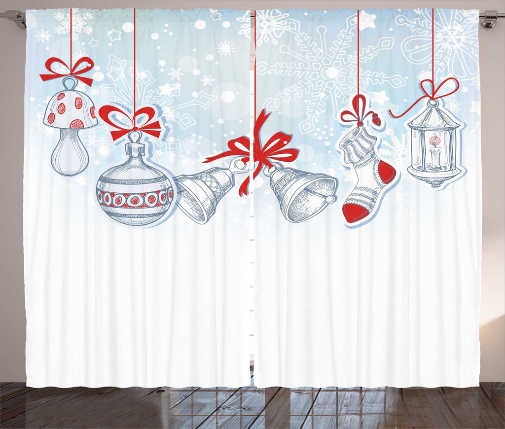 ABAKUHAUS Weihnachten Rustikaler Gardine, Retro, Schlafzimmer Kräuselband Vorhang mit Schlaufen und Haken, 280 x 245 cm, Weiß Orange und Blau