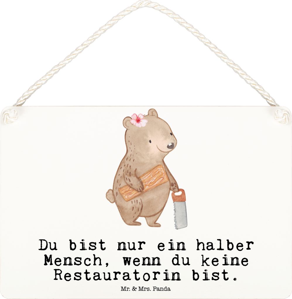 Mr. & Mrs. Panda Schild Restauratorin Herz DIN A6 - Weiß - Produktbild 