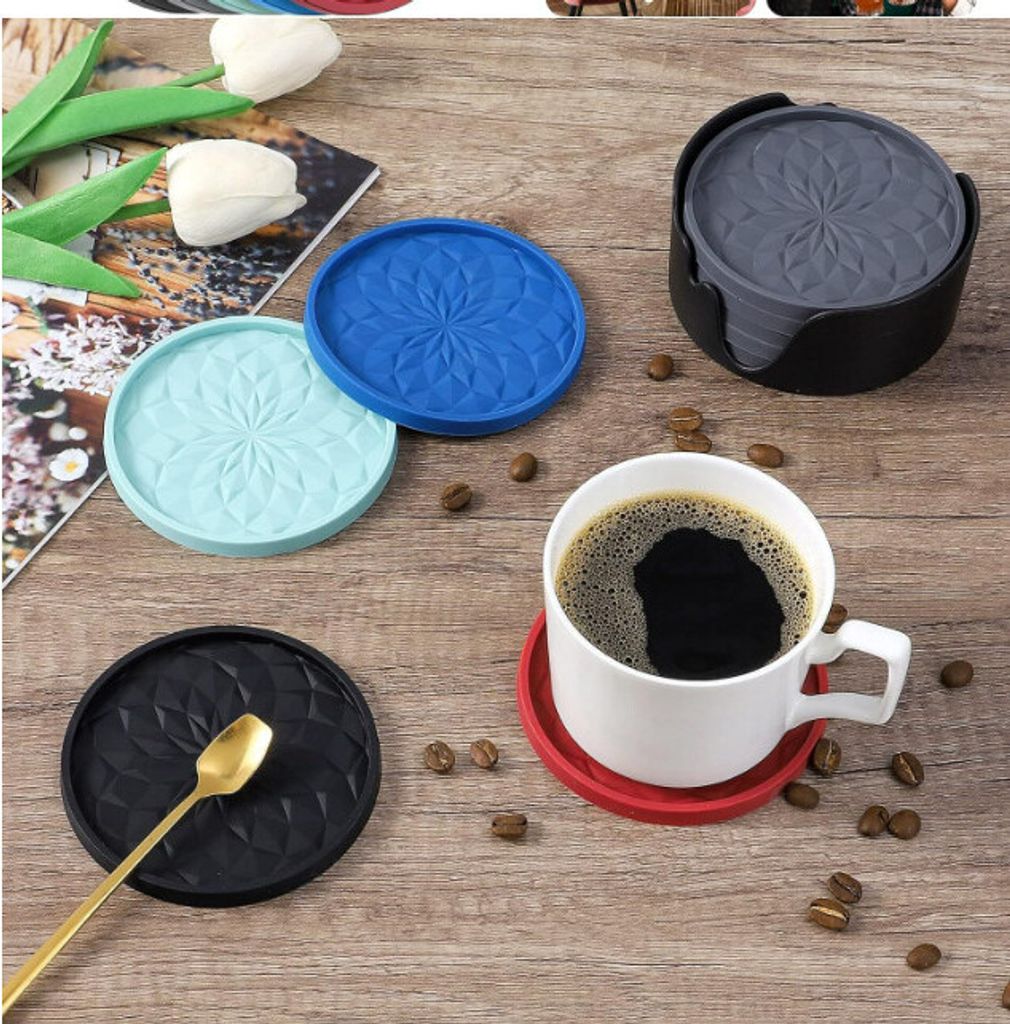 Set 6 Sottobicchieri In Silicone Nero Con Supporto E Scatola Portatutto - Design Moderno, Extralarge, Antimacchia E Anticondensa - Regalo Ideale - 5