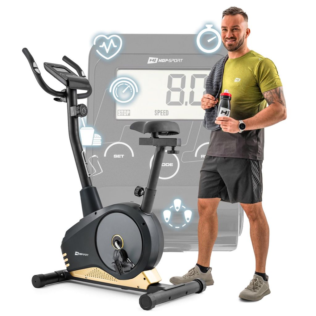 Hop-Sport Heimtrainer Fahrrad Spark Gold für Zuhause - Produktbild 
