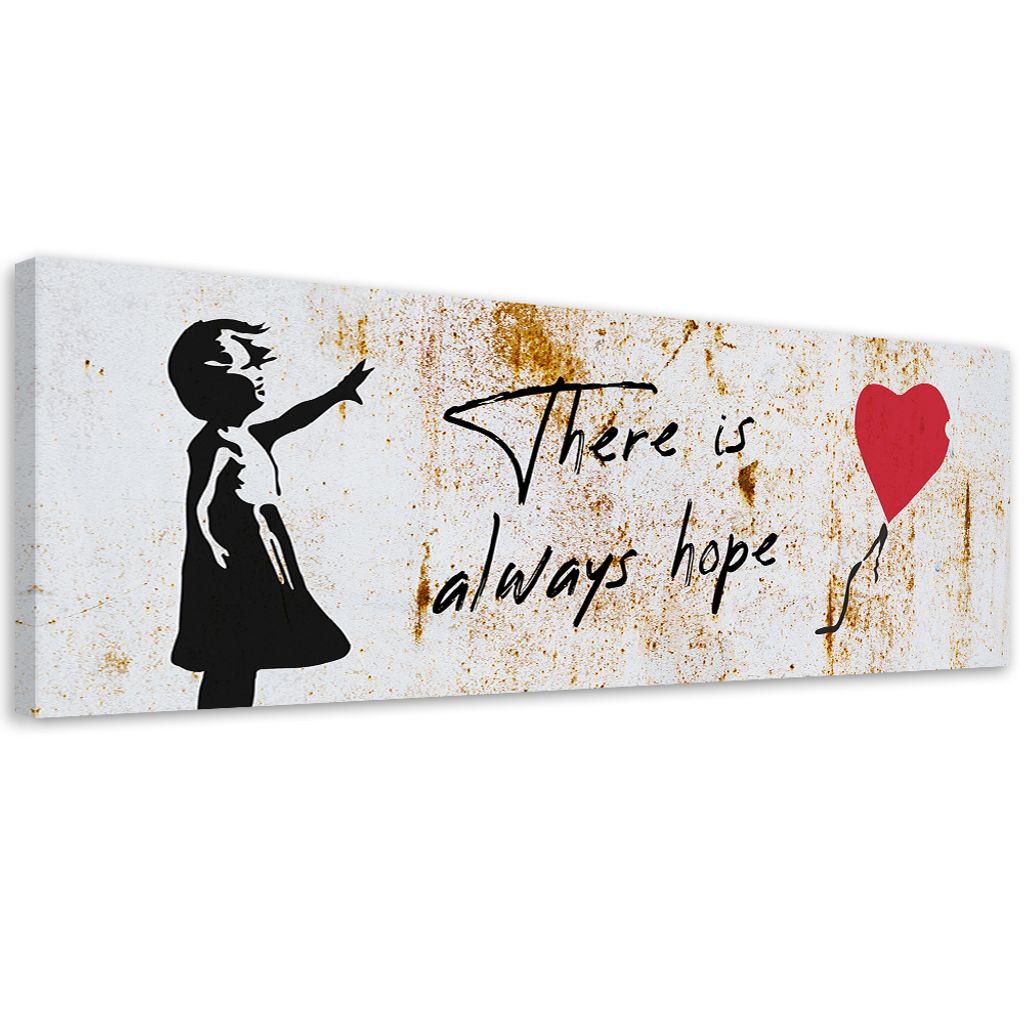 Leinwandbild Banksy-Mädchen mit Ballon 90x30 Feeby Beige bild für die wand bereit zum aufhängen