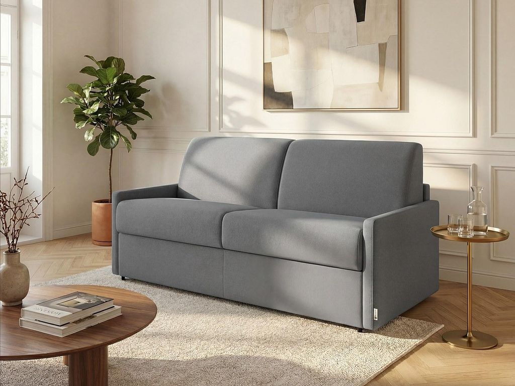 Vente-unique CALIFE, Sofabett, Wohnzimmer, Grau, 4 Sitz(e), Grau, Stoff
