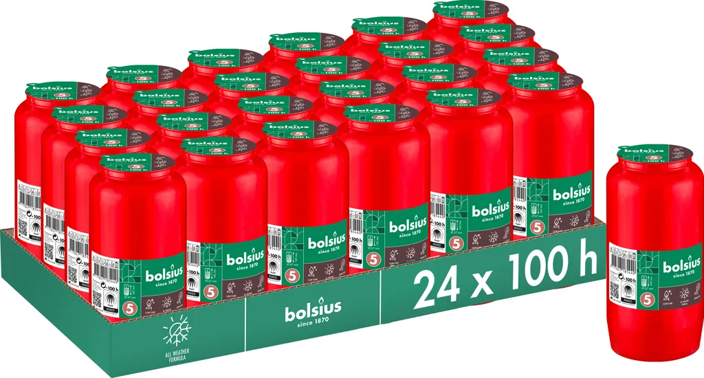 Set 24 Candele da Tomba Bolsius Rosse - Lumini Votivi Lunga Durata