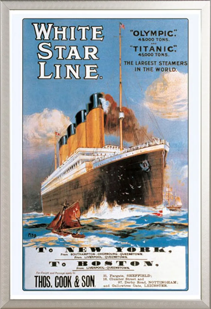 Titanic - Poster - White Star Line + cornice rimovibile, Shinsuke® Maxi alluminio argento, vetro acrilico