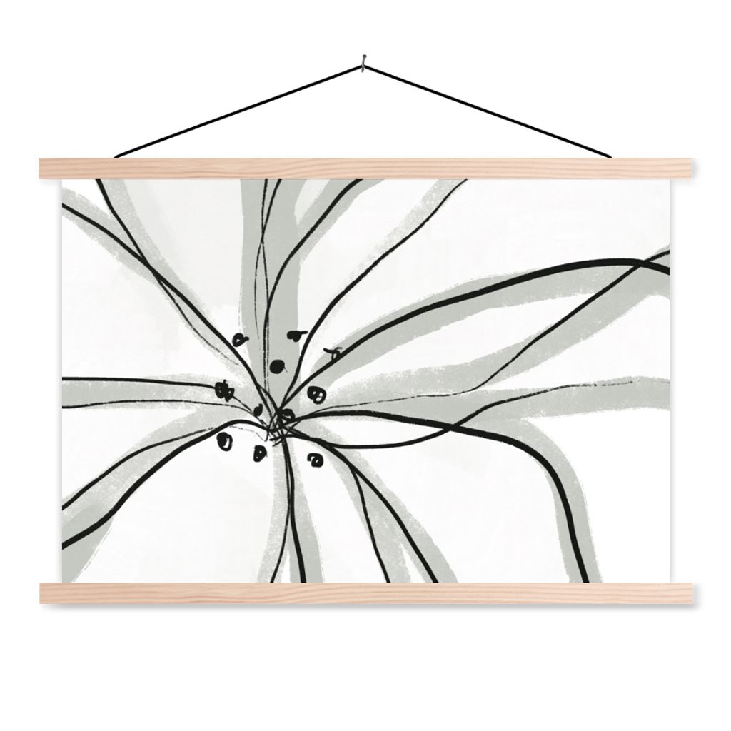 MuchoWow Textilposter Blumen - Abstrakt - Design 150x100 cm mit holzfarbenen Rahmen - Posters