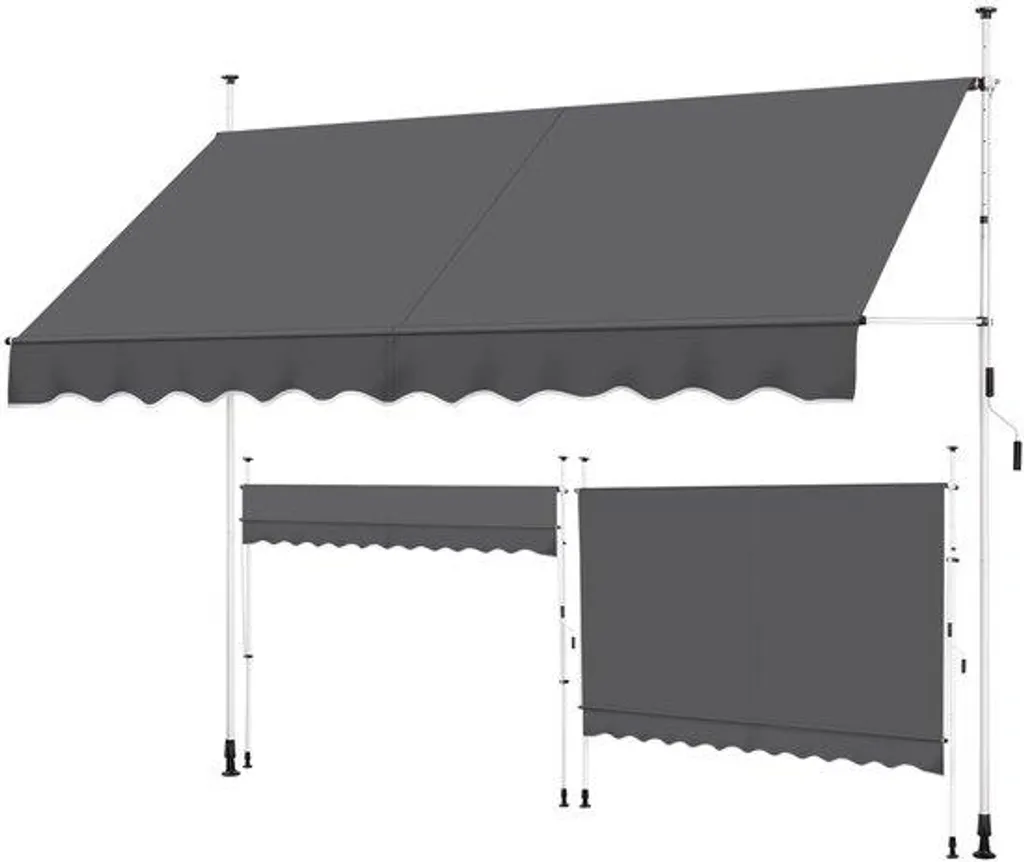 Protection balcon contre soleil et pluie auvent gris foncé 300cm réglable