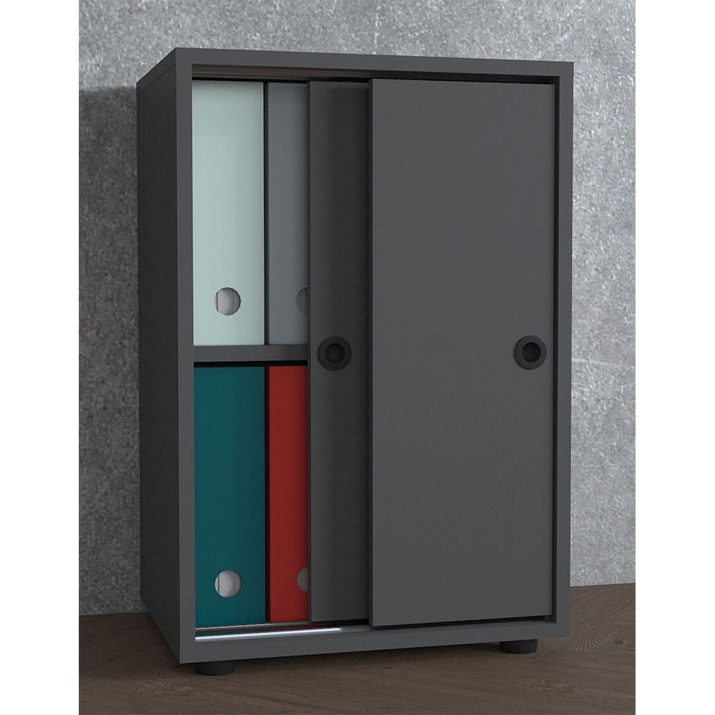 VCM Büroschrank mit 2 Fächern | moderner Aktenschrank mit Schiebetüren | Maße ca. H. 74 x B. 49 x T. 38 cm – Ulas 2-Fach