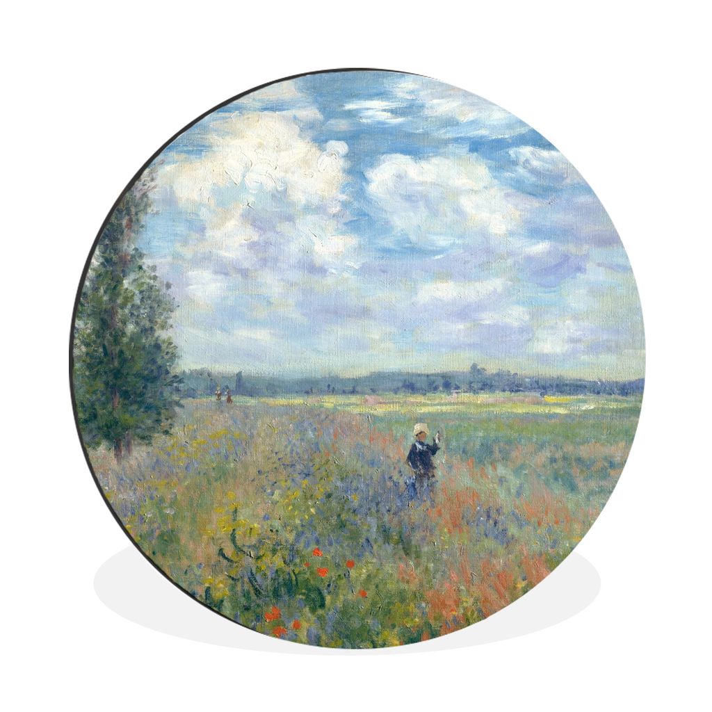MuchoWow Aluminium Wandkreis Mohnfeld bei Argenteuil - Claude Monet Ø 60 cm Wanddeko Modern Wohnzimmer - Wand Kreis - Wandbild - Schlafzimmer - ...