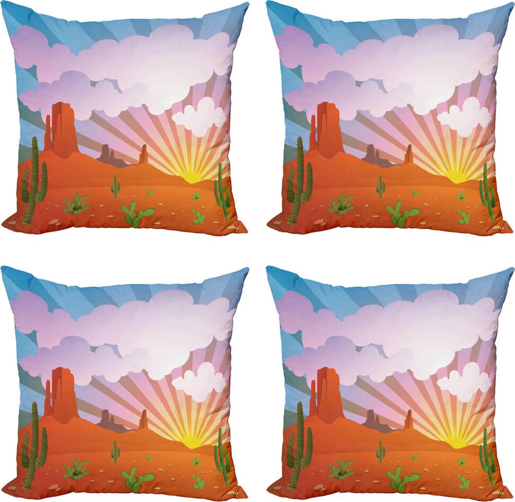 ABAKUHAUS Kaktus Kissenbezug Set (4 Stück), Abstrakte Wüsten-Sonnenuntergang, Moderner Doppelseitiger Digitaldruck, 60 cm x 60 cm, Mehrfarbig