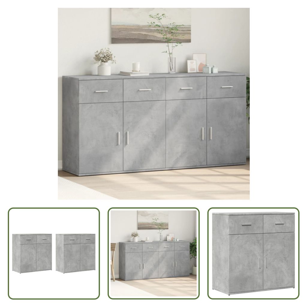 The Living Store Sideboards 2 Stk. Betongrau 79x38x80 cm Holzwerkstoff