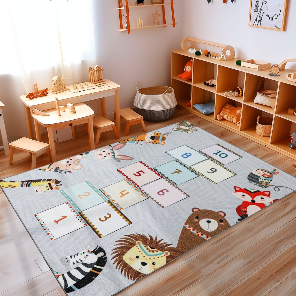 Teppich Kinderzimmer Flauschiger Kinderteppich und Weicher & Rutschfester Spielteppich für Mädchen & Jungen, Größe: 160 x 230 cm, Farbe: Grau-3