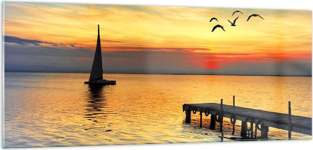 Bilder auf glas - Strand landschaft wasser brücke - 100x40cm - Glasbilder - Wandbilder - Kunstdruck - zum Aufhängen bereit - Wanddekoration aus G...