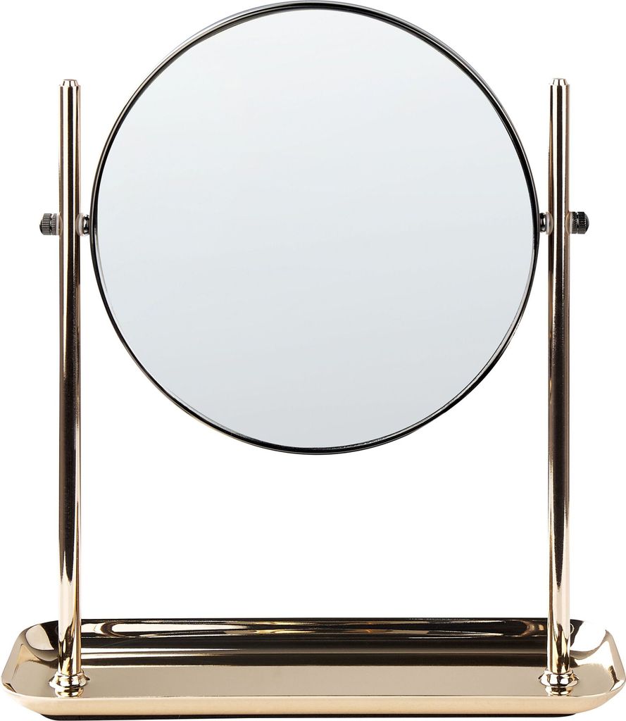 BELIANI Kosmetikspiegel in Gold aus Eisen ø 20 cm Doppelseitig mit Vergrößerungsspiegel Tischspiegel Schminkspiegel für Konsolentisch Schminktisch