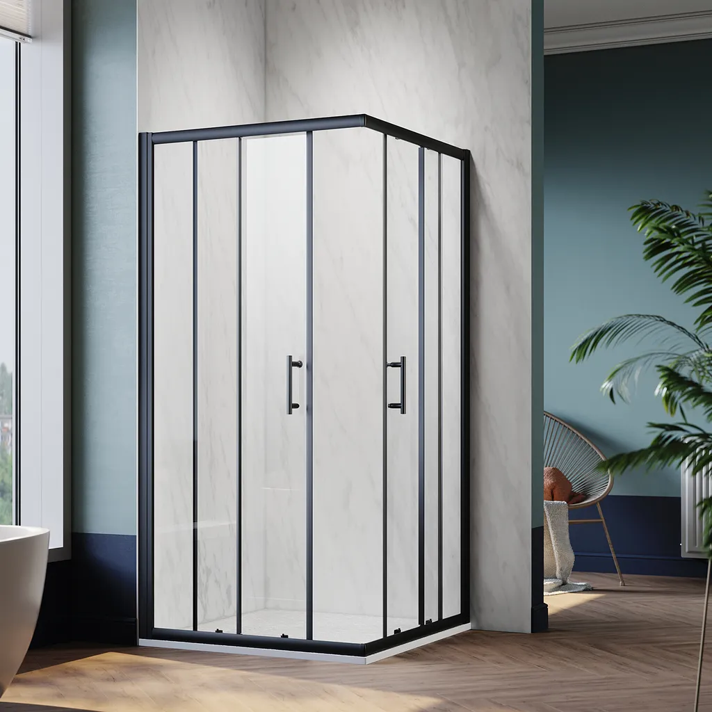 Aménager une petite salle de bain avec la douche d'angle noire SONNI