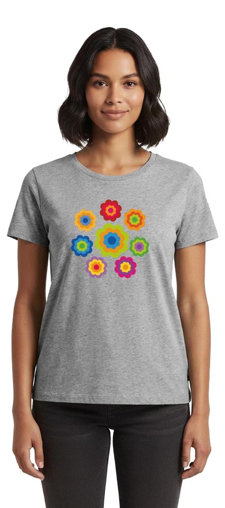 Spreadshirt 70er Jahre Hippie Flower Power Kostüm Blumen Fasching Frauen Premium T-Shirt, 3XL, Grau meliert