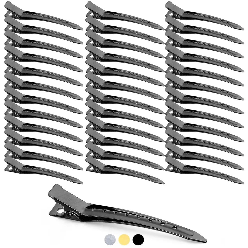 Barrettes bec de canard en métal noir 9 cm avec design perforé - 36 pcs