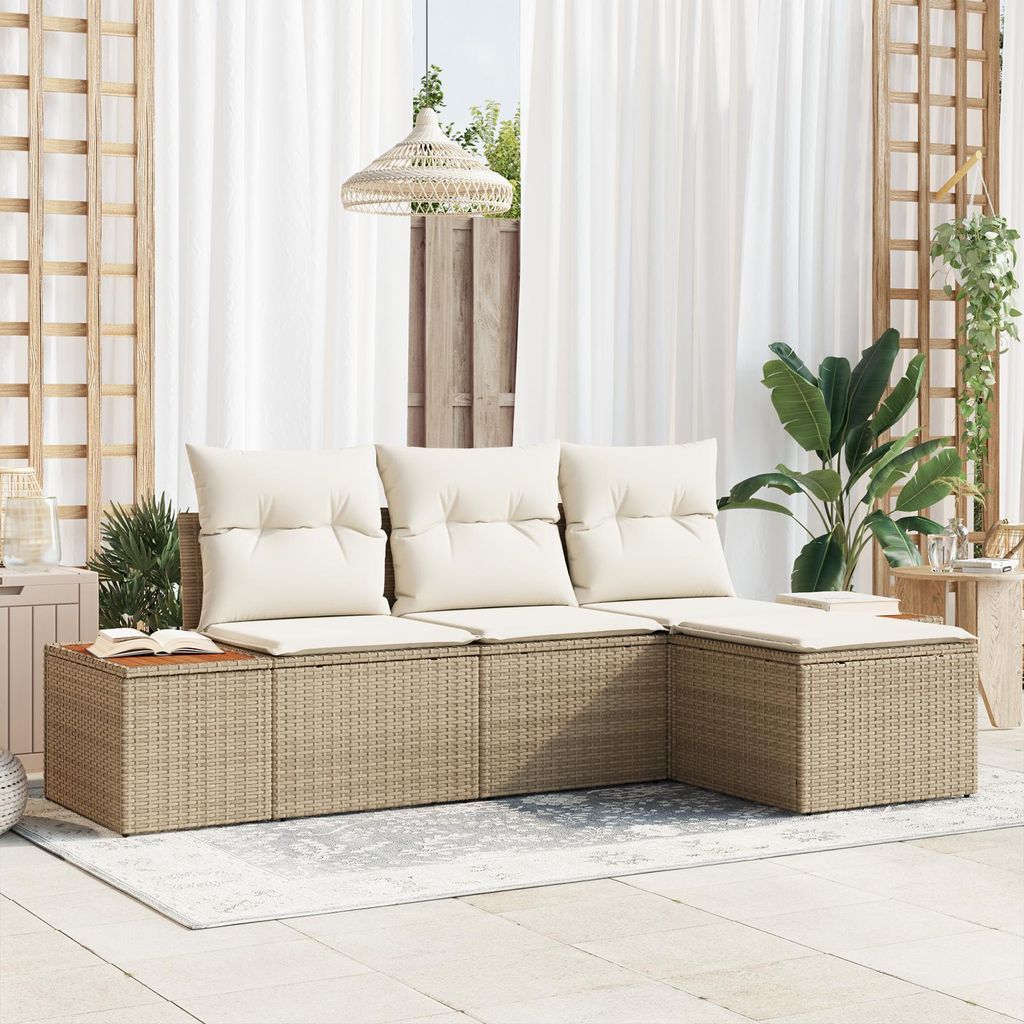 Best Möbel Gartenlounge Set 4-teiliges Garten Sofa Set mit Kissen Beige Poly Rattan Akazie - Terassenmöbel Gartenmöbel CHY7972466