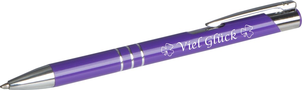Kugelschreiber mit Gravur "Viel Glück" / aus Metall / Farbe: violett