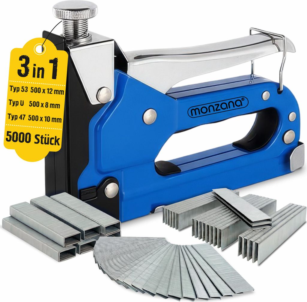 MONZANA Tacker für Holz Handtacker 3in1 Tackerpistole mit Klammern