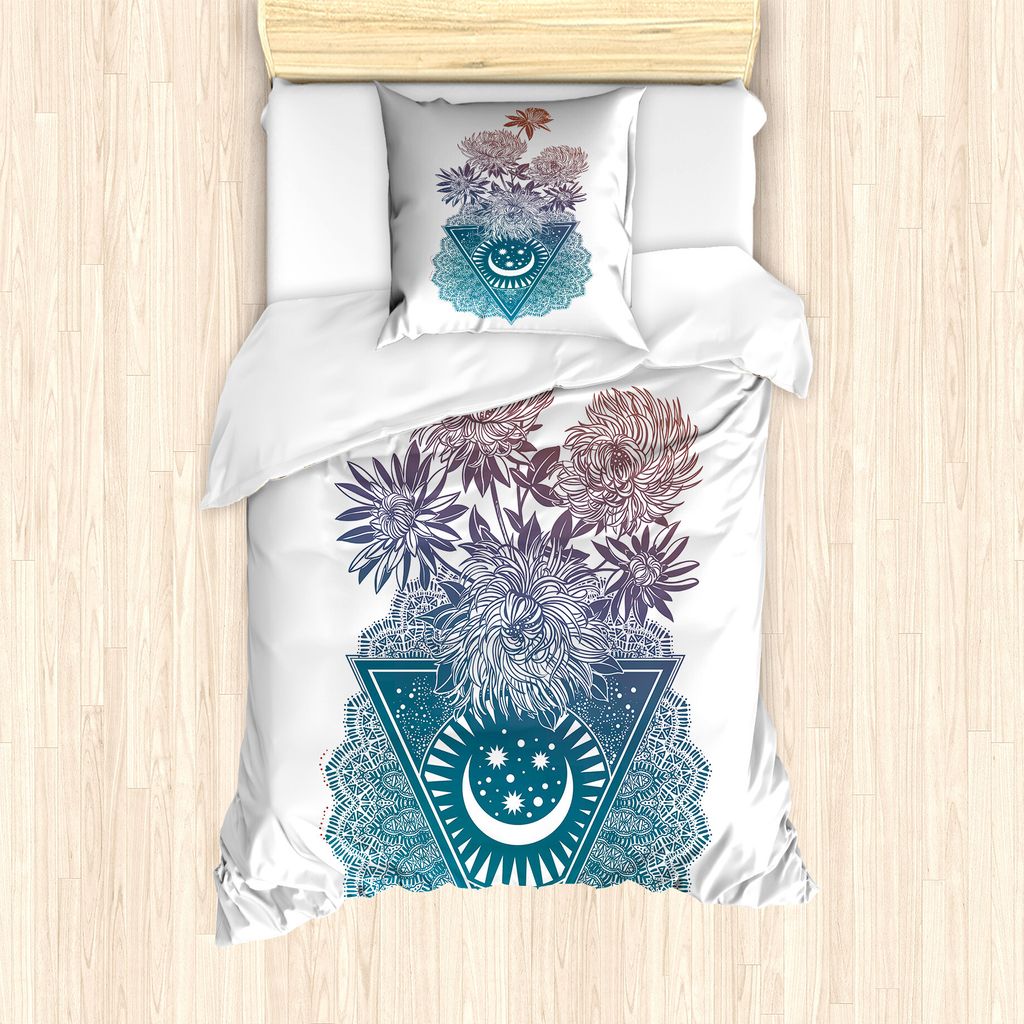 ABAKUHAUS Alchimie Bettbezug Set für Einzelbetten, Blumen-Mond-und Spitze-Motiv, Milbensicher Allergiker geeignet mit Kissenbezug, 135 cm x 200 cm...