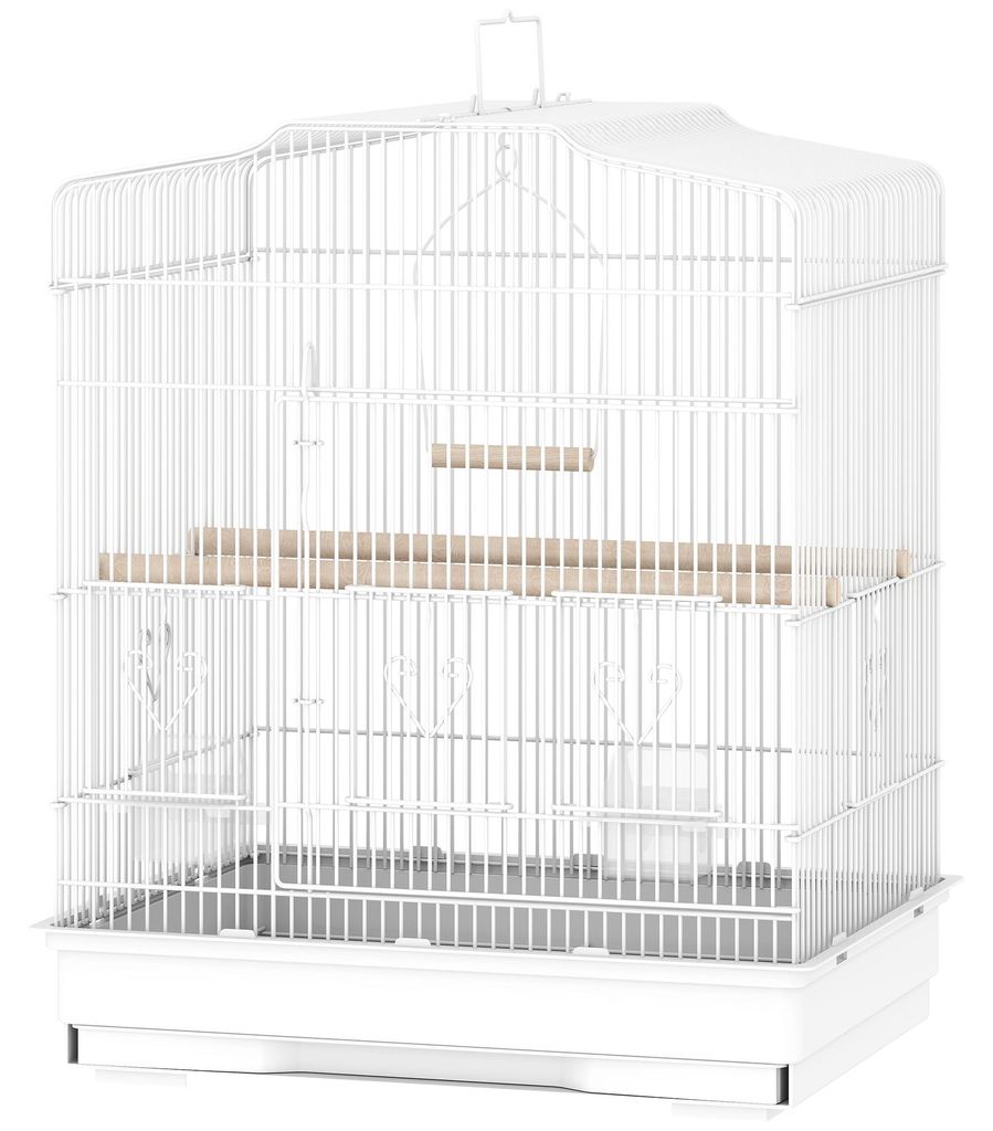 PawHut Vogelkooi, stalen vogelkooi met standaard, witte Productafbeelding 